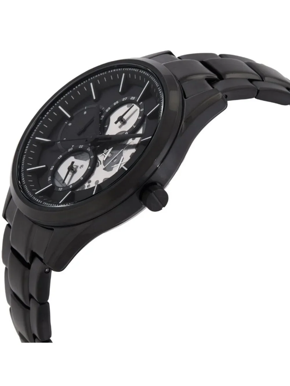 NWT Armani Exchange Quartz Black Dial Men's Watch and Chain Necklace Set